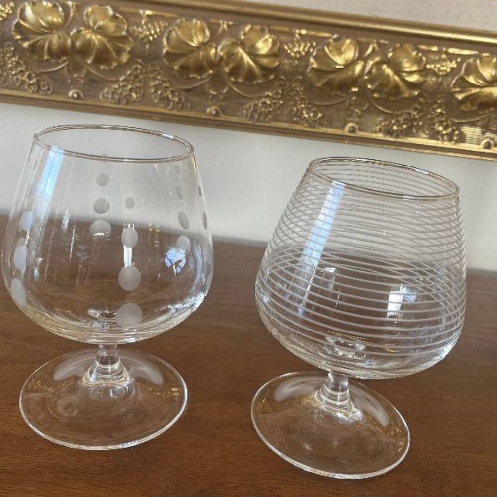 Set of 2 ARC France Etched Crystal Brandy Snifters